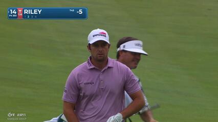 Davis Riley taps in 7-inch putt for birdie on No. 14 at John Deere