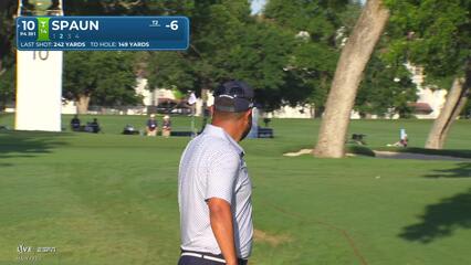 J.J. Spaun sinks a 21-foot birdie putt on No. 10 at Charles Schwab