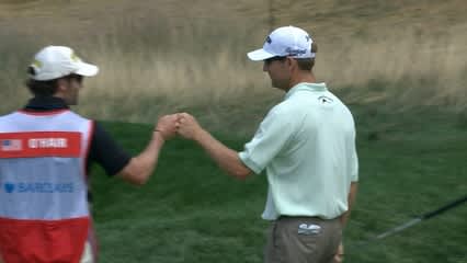George McNeill holes out from off the green on No. 18 at Barclays