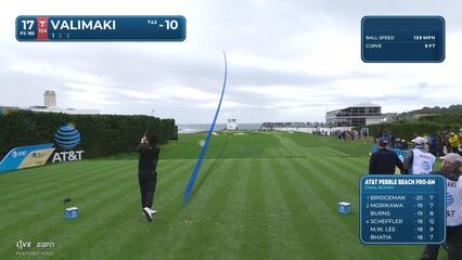 Sami Valimaki hits 38-foot bunker shot for birdie on No. 17 at Pebble Beach