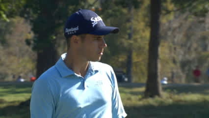 Matt Atkins bends his 31-foot putt in for birdie at Sanderson Farms