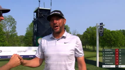 Michael Block dunks it for an ace at the PGA Championship