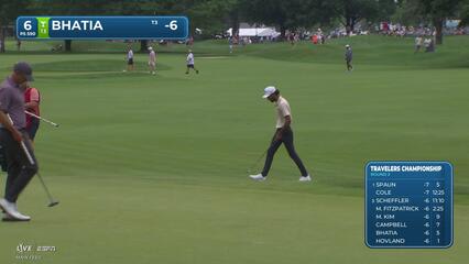 Akshay Bhatia sinks 6-foot putt for birdie on No. 6 at Travelers