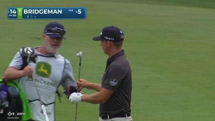 Jacob Bridgeman drains 2-foot putt for birdie on No. 14 at John Deere