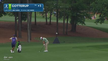 Chris Gotterup gets up-and-down from 124 yards for birdie on No. 2 at Truist Championship