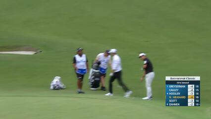 Nicolai Højgaard holes out from 94 feet for birdie on No. 16 at Baycurrent