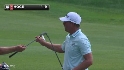 Tom Hoge sinks 6-foot birdie putt on No. 15 at Travelers