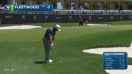 Tommy Fleetwood drains 6-foot putt for birdie on No. 16 at Cadillac