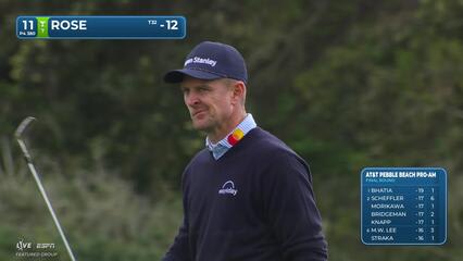 Justin Rose sinks 12-foot birdie putt on No. 11 at AT&T Pebble Beach