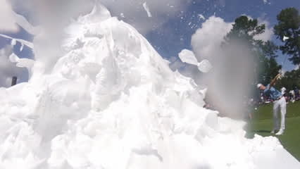 Players hitting shaving cream in SLO-MO at Barbasol Championship