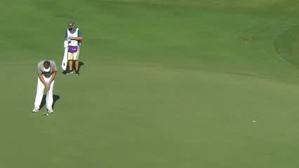 Jeff Overton rolls in his birdie putt from 17 feet at FedEx St. Jude