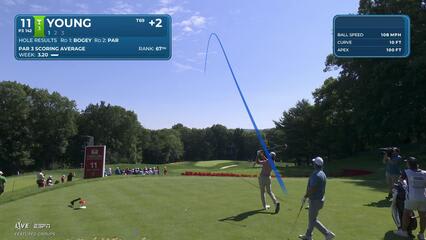 Cameron Young sinks 18-foot putt for birdie on No. 11 at Travelers