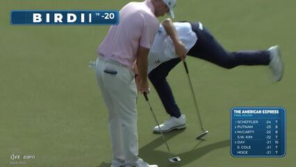 Sam Stevens holes out for birdie from 16-feet on No. 10 at The American Express
