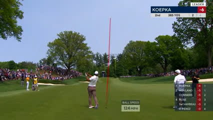 Brooks Koepka hits it close to set up birdie at the PGA Championship