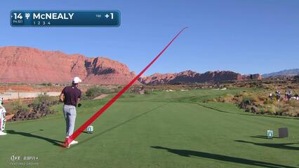 Maverick McNealy sinks a 51-foot eagle putt on No. 14 at Bank of Utah
