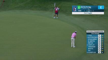 J.T. Poston sinks 39-foot eagle putt on No. 13 at Travelers