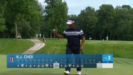 K.J. Choi dials in approach over trees to set up birdie at John Deere
