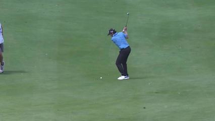 Mark Hensby uses the slope to set up birdie at American