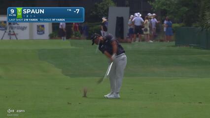 J.J. Spaun gets up-and-down from 96 yards for birdie on No. 9 at RBC Heritage
