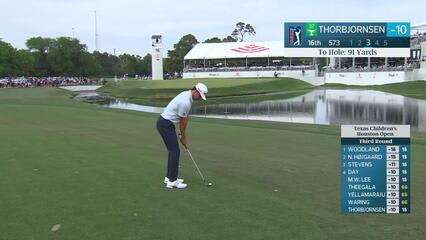 Michael Thorbjornsen hits 95-yard approach to 10 feet, sets up birdie on No. 16 at Texas Children's