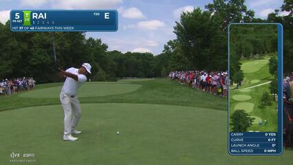 Aaron Rai holes 34-yard shot for eagle on No. 5 at the Memorial