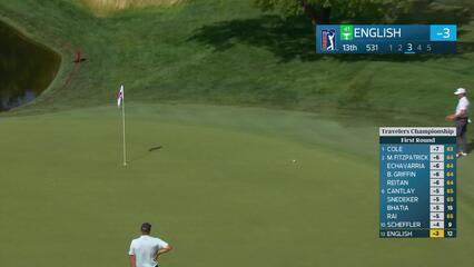 Harris English drains 3-foot putt for birdie on No. 13 at Travelers