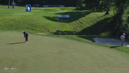 Harry Higgs sinks a 37-foot birdie putt on No. 16 at John Deere