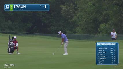 J.J. Spaun sinks 2-foot putt for birdie on No. 13 at Travelers