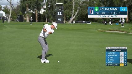 Jacob Bridgeman rolls in 4-foot birdie putt on No. 11 at The Genesis
