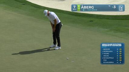 Ludvig Åberg sinks 6-foot birdie putt on No. 7 at Arnold Palmer