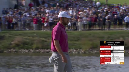 Patrick Cantlay holes out for birdie from 57-feet on No. 16 at Sunday Singles