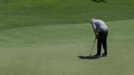 Colin Montgomerie drains putt for birdie at American