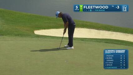 Tommy Fleetwood sinks 7-foot birdie putt on No. 5 at the Memorial