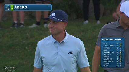 Ludvig Åberg drains 18-foot birdie putt on No. 15 at Valero
