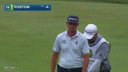 J.T. Poston holes 90-foot shot for birdie on No. 14 at John Deere