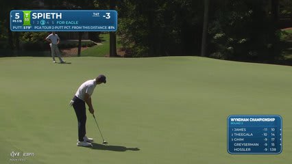 Jordan Spieth sinks 2-foot putt for birdie on No. 5 at Wyndham