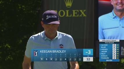 Keegan Bradley gets up-and-down from 193 yards for birdie on No. 9 at John Deere