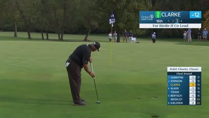 Darren Clarke holes out for birdie on No. 16 at Stifel Charity Classic