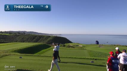 Sahith Theegala sinks 20-foot birdie putt on No. 3 at Farmers