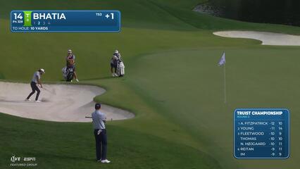 Akshay Bhatia sinks 13-foot birdie putt on No. 14 at Truist Championship