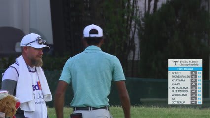 Akshay Bhatia gets up-and-down from 170 yards for birdie on No. 17 at FedEx St. Jude