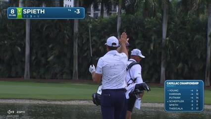 Jordan Spieth holes 53-foot chip for eagle on No. 8 at Cadillac