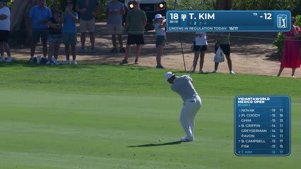 Tom Kim sinks 20-foot birdie putt on No. 18 at Mexico Open