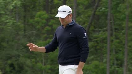 Jamie Donaldson pours in his 25-foot putt for birdie at Shell