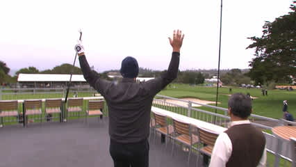 Tony Romo sticks it close from hospitality tent to set up birdie at AT&T Pebble Beach