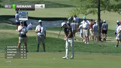 Joaquin Niemann sinks a 21-foot birdie putt on No. 10 in Round 3 at BMW Championship