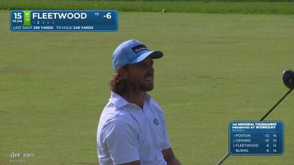 Tommy Fleetwood sinks 3-foot putt for birdie on No. 15 at the Memorial