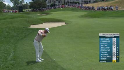 Wyndham Clark's 112-yard approach sets up birdie on No. 1 at Travelers
