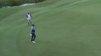 Tommy Gainey walks in birdie putt from the fringe at Puerto Rico