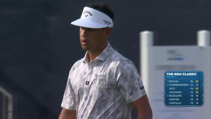 Isaiah Salinda sinks 21-foot birdie putt on No. 18 at The RSM Classic